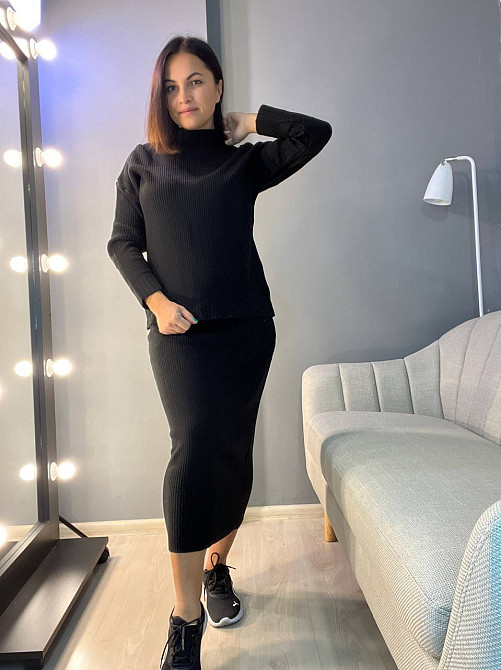 Костюм женский ENJOY 82345 свитер с длинной юбкой рубчик вязка one size черный, черный, one size Киев - изображение 5