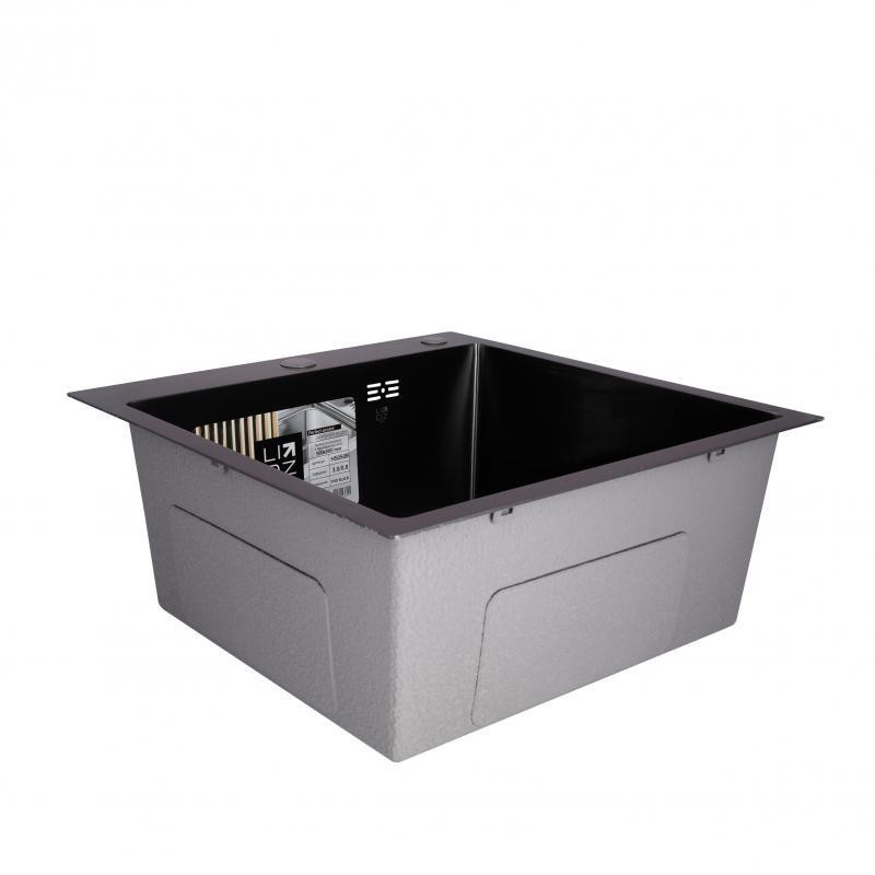 Кухонна мийка інтегрована Lidz Handmade H5050B Brushed Black PVD 3,0/1,0 мм Lidz чорна Київ - фото 4