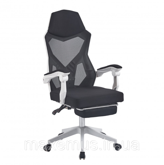 Современное офисное кресло для офиса с подставкой для ног B 057 компьютерное кресло с наклоном спинки черное с белым Мостиська - фото 1