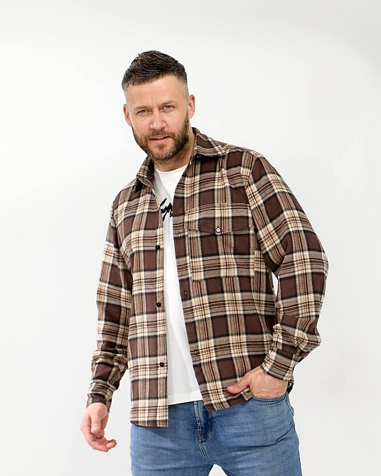 Чоловіча повсякденна сорочка в карту турецький котон фланель Шоколад, 54/56 Одеса - фото 3