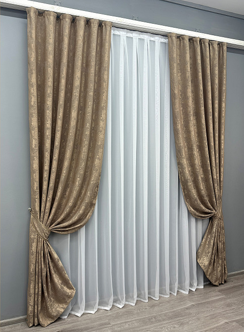 Комплект готовых штор VR-Textil Жаккард Sultan YL № 1207ш Капучино 100х270 см 2 шт (31-549) Киев - изображение 3