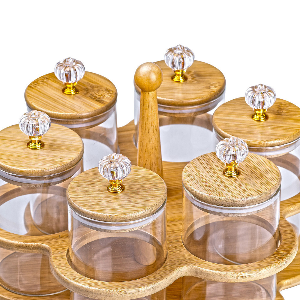 Банки для сыпучих продуктов набор из 6 штук по 580 мл на деревянной подставке HP16292 Киев - изображение 7