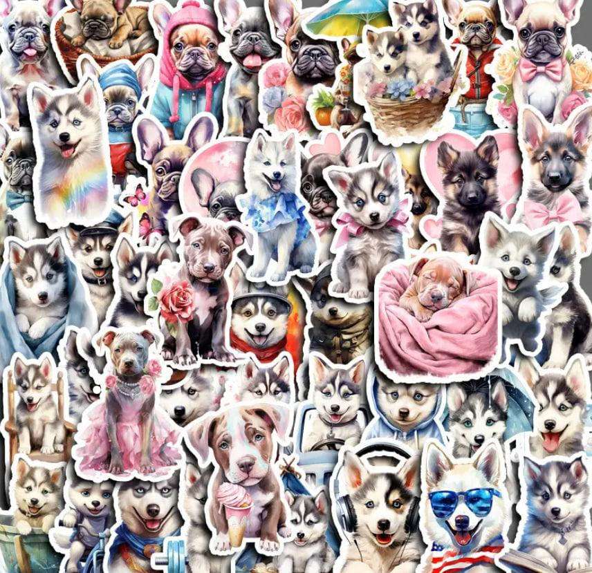 Наклейки Стікери милі цуценята. Водонепроникні Вінілові Естетичні Наклейки з собаками для Пляшки Води, Ноутбука, Набір 25 штук. Київ - фото 8