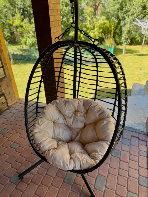 Підвісне садове крісло гойдалка (кокон / гніздо) SAN VITO з м'якою бежевою подушкою, Чорний Київ - фото 10