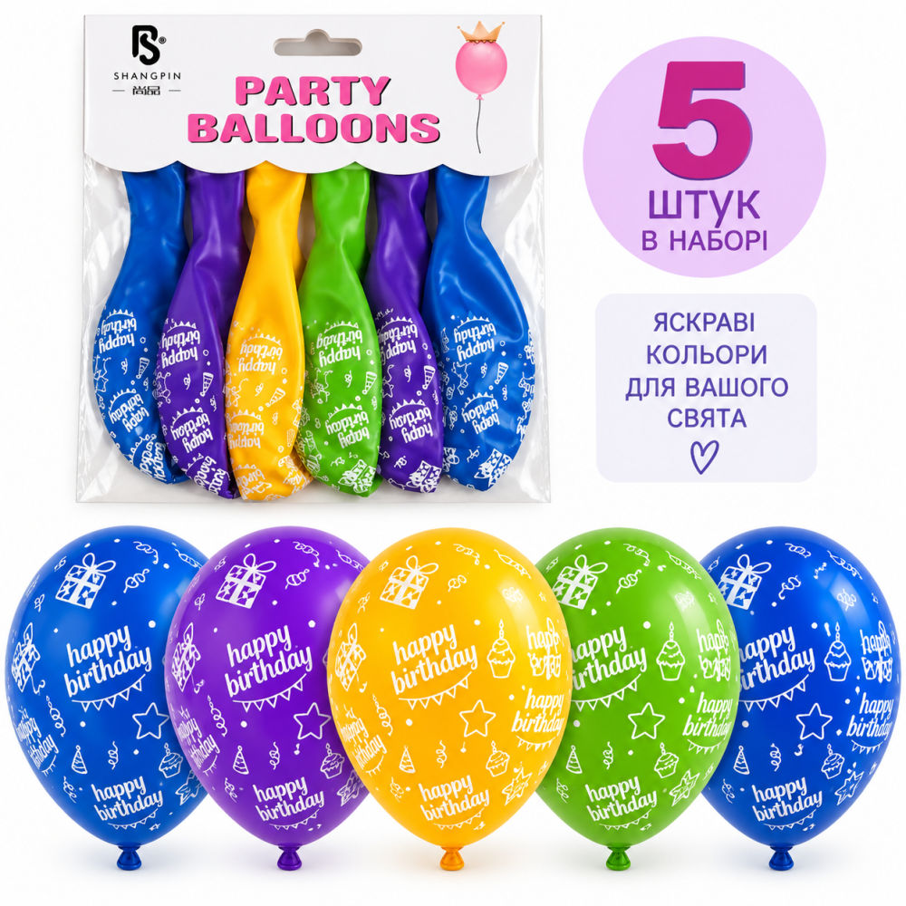 Набір повітряних куль happy birthday 6шт Київ - фото 3