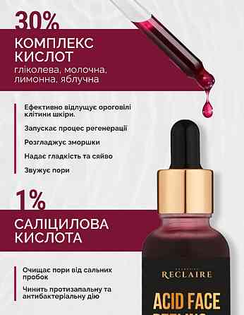 Кислотний пілінг для обличчя AHA 30%+BHA 1% Reclaire cosmetics 30 мл Київ