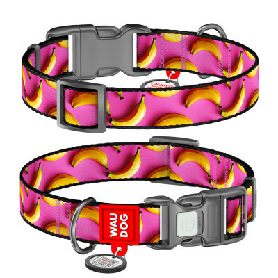 Нашийник для тварин WAUDOG Nylon з QR паспортом "Банани на рожевому" пластиковий фастекс S (280-4055) Вінниця - фото 1