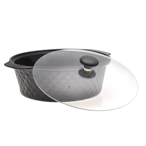 Марміт круглий 3,5л 33см кераміка скляна кришка + метал.підставка чорний 6427 KAMILLE Житомир - фото 7