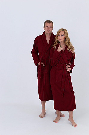 Чоловічий махровий халат Ideal Textile M бордовий (56860500) Чернівці - фото 3