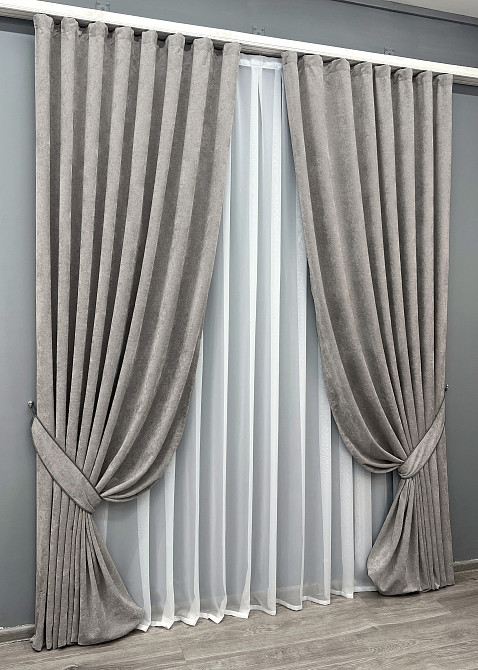 Комплект готових штор VR-Textil Шеніл преміум VELMIRA Rich № 1925ш Світло-сірий 150х290 см 2 шт (33-0991) Київ - фото 3