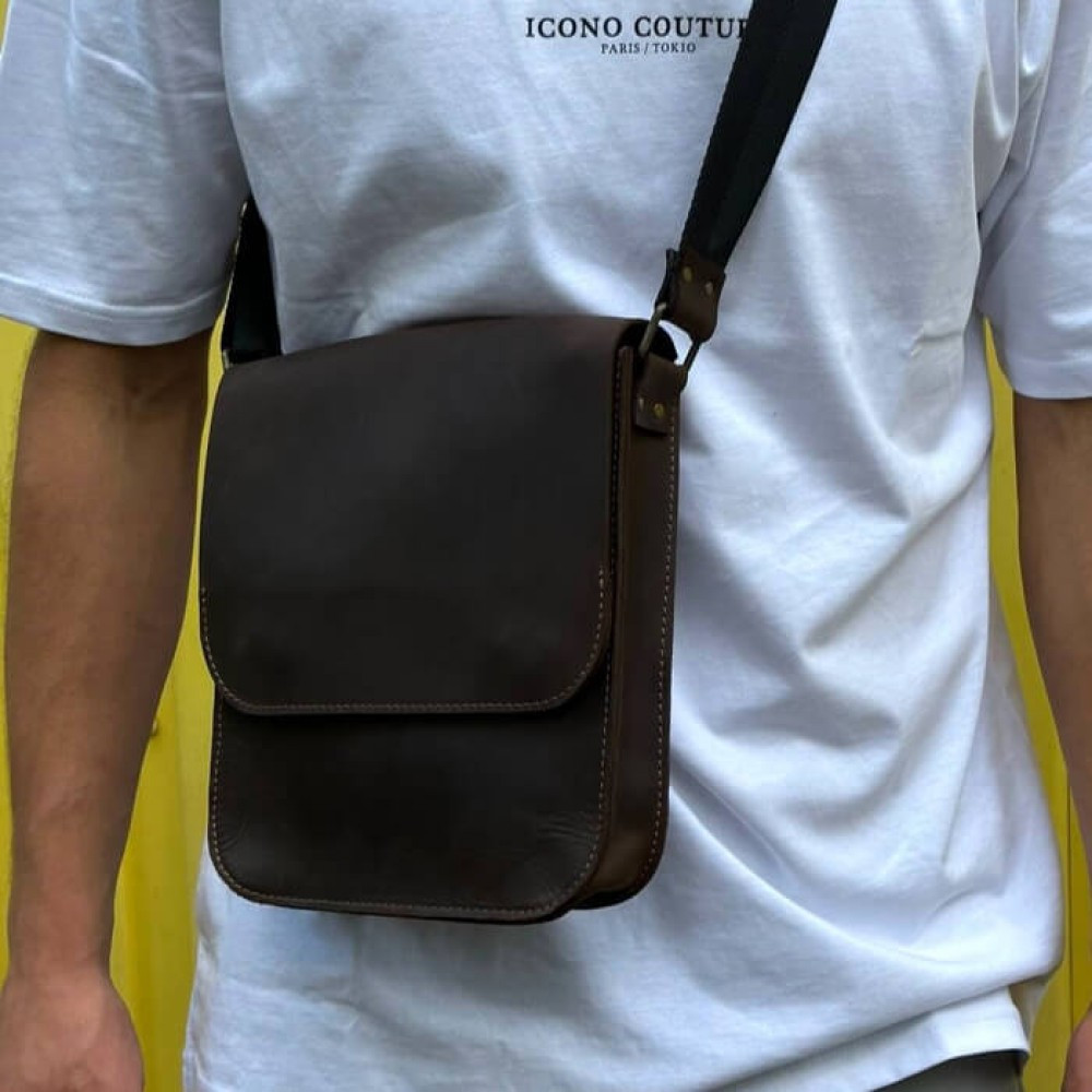 Сумка коричнева через плече чоловіча Майамі, сумка месенджер чоловіча 20*24*4 см з широким ремінцемMasterSem Київ - фото 9