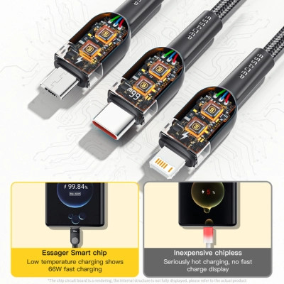 Дата кабель USB 2.0 AM to Lightning + Micro 5P + Type-C 1.2m 66W black Essager (EXCMTL-XJ01) Вінниця - фото 9