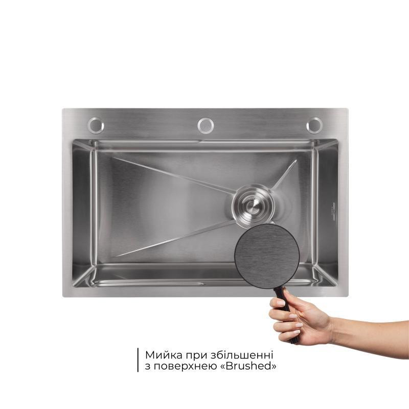 Мийка для кухні інтегрована Lidz Handmade H6845 Brushed Steel 3,0/1,0 мм LDH6845BRU49455 Київ - фото 4