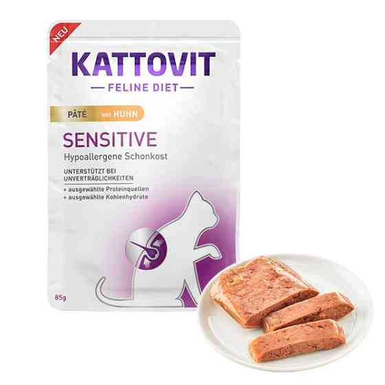 Kattovit Veterinary Sensitive Chicken Pate КАТТОВИТ СЕНСИТИВ КУРИЦА паштет полнорационный беззерновой влажный диетический корм для котов с пищевой неп Киев