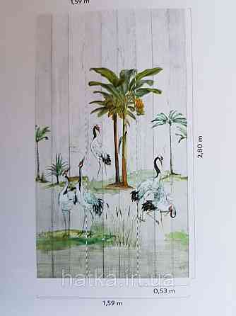 Шпалери вінілові Grandeco One roll one motif 2 A39401 панно озеро птиці дерева кущі на молочному під дерево Київ