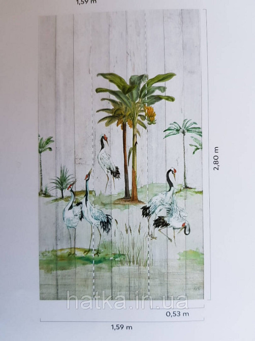 Шпалери вінілові Grandeco One roll one motif 2 A39401 панно озеро птиці дерева кущі на молочному під дерево Київ - фото 2