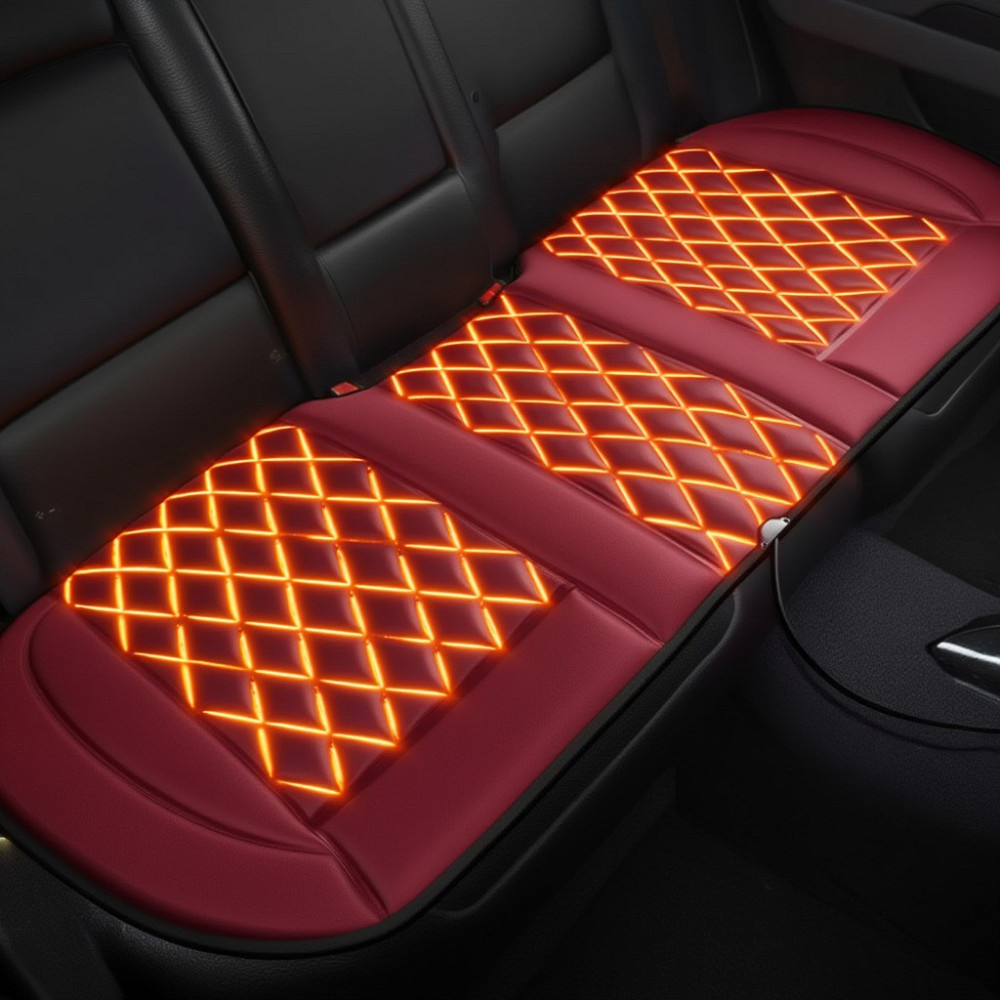 Комплект автомобільних накидок з підігрівом для сидінь 3в1 універсальні в машину від прикурювача 12В, колір бордовий Кам'янець-Подільський - фото 5