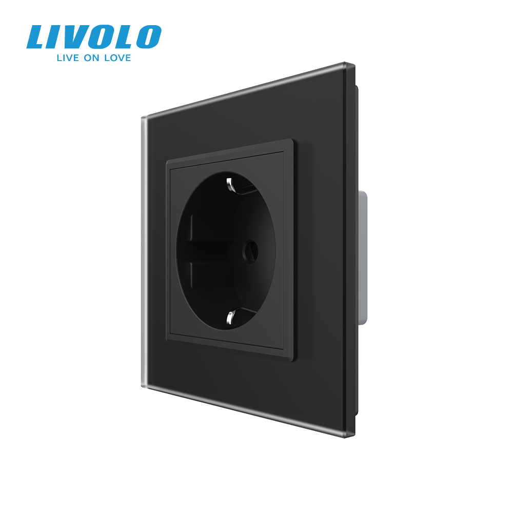 LIVOLO Електрична розетка з заземленням LIVOLO, чорна, скляна матова рамка, шторки, 250В 16А Коломия - фото 9