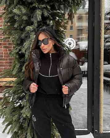 Жіночий теплий прогулянковий костюм-двійка з кантом тринитка на флісі Чорний, 46/48 Одеса