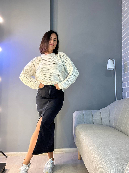 Свитер женский MIX RAY 6766 ажурная вязка прозрачная сетка паутинка, молочний, one size Киев - изображение 14