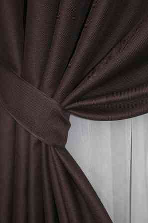 Комплект штор на люверсах VR-Textil Лен-блэкаут Лен Мешковина № 291ш Венге 150х250см 2 шт (37-0003) Киев