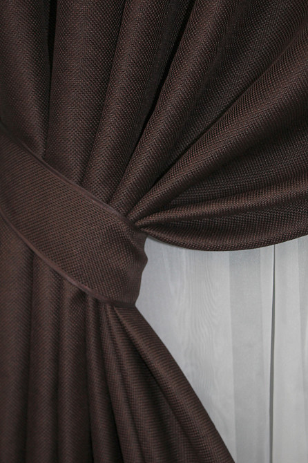 Комплект штор на люверсах VR-Textil Лен-блэкаут Лен Мешковина № 291ш Венге 150х250см 2 шт (37-0003) Киев - изображение 4