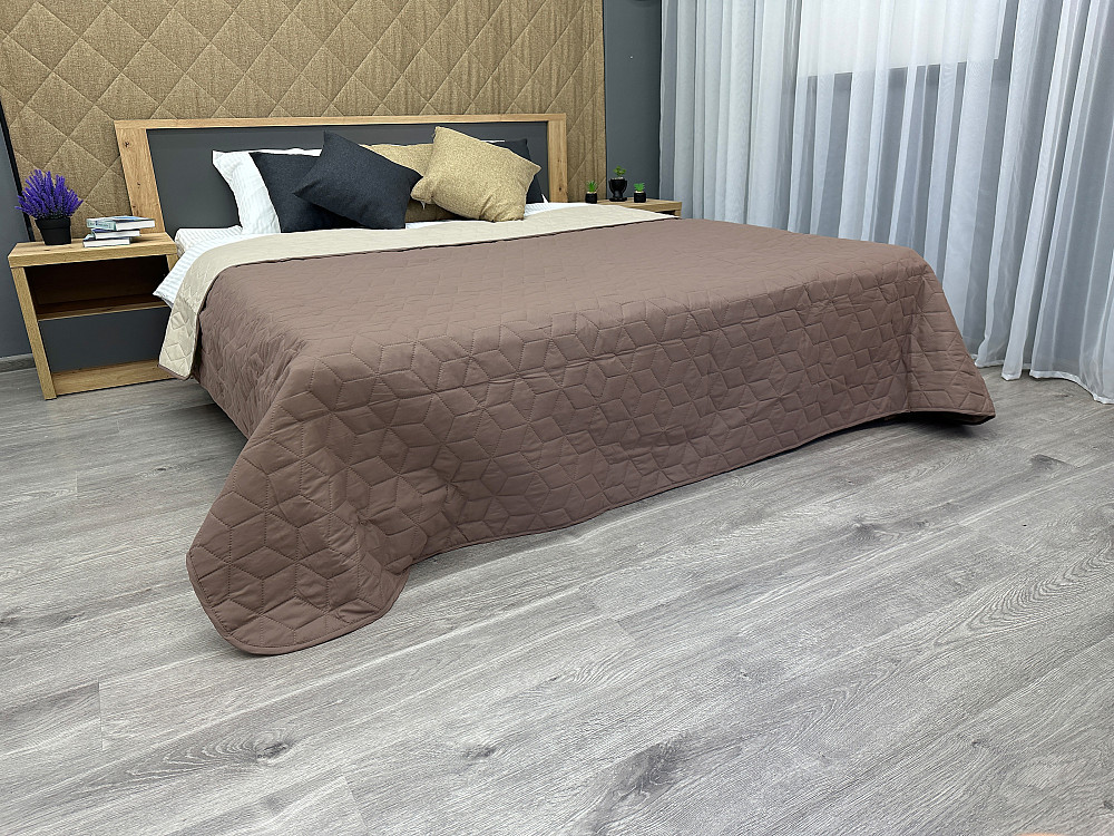 Покрывало двустороннее Decorator Microfiber куб 215x240 см капучино с бежевым (85-115) Киев - изображение 7