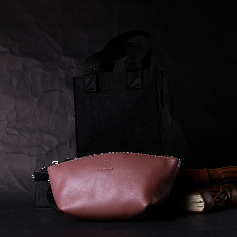 Чарівна жіноча шкіряна косметичка GRANDE PELLE 16793 Пудровий Київ - фото 9