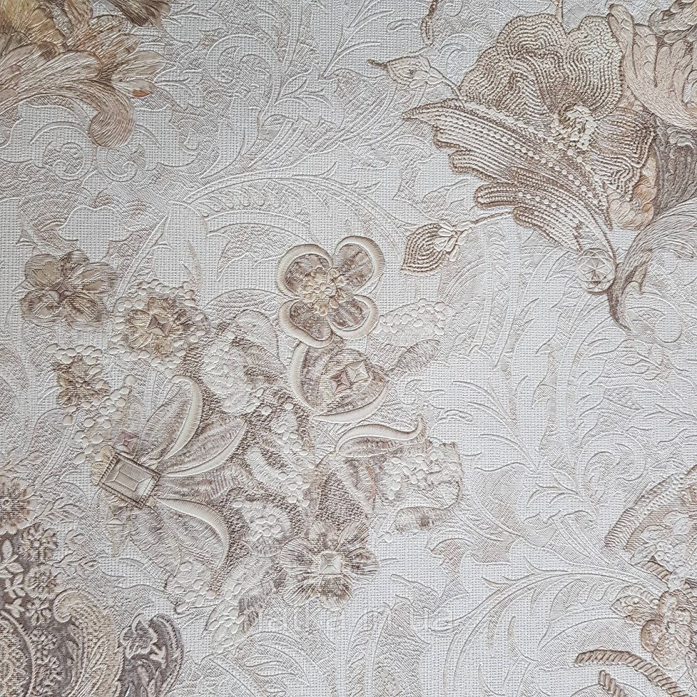Шпалери метрові вінілові на флізелін Yuanlong Samsara бароко квіти вензель бежеві коричневі на молочному Київ - фото 1