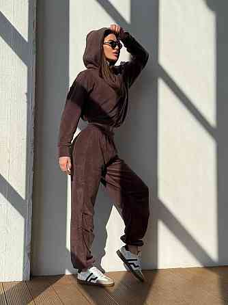 Флисовый женский костюм с капюшоном Шоколадный 48/52 Харьков
