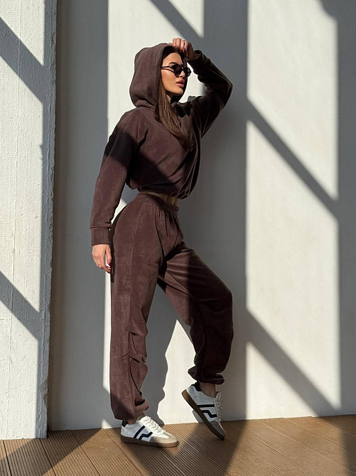 Флісовий жіночий костюм із капюшоном Шоколадний 48/52 Харків - фото 2