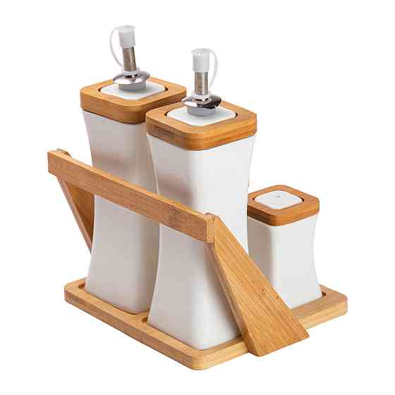 Набір для спецій порцелянаовий 4 предмети на бамбуковій підставці HP-1221 Київ
