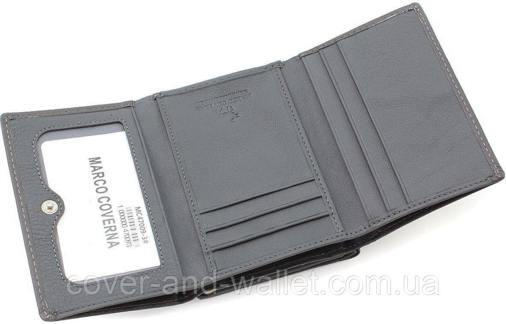 Маленький женский кожаный кошелек серого цвета с монетницей Marco Coverna Киев - изображение 4