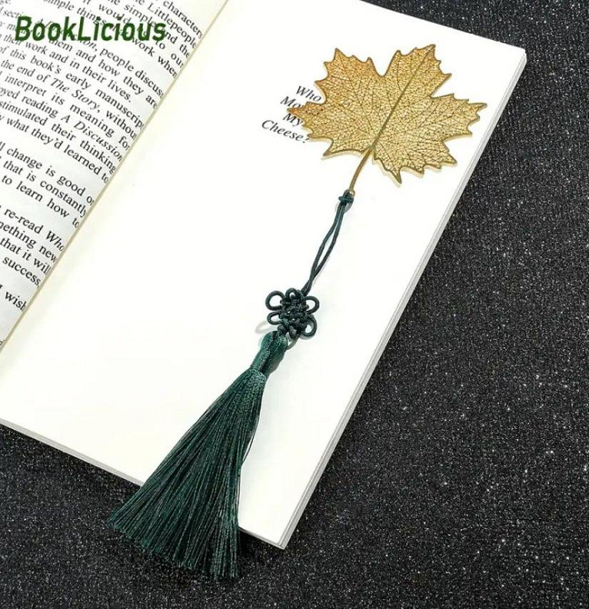Металлическая закладка в виде кленового листа с зеленой кисточкой Киев - изображение 2
