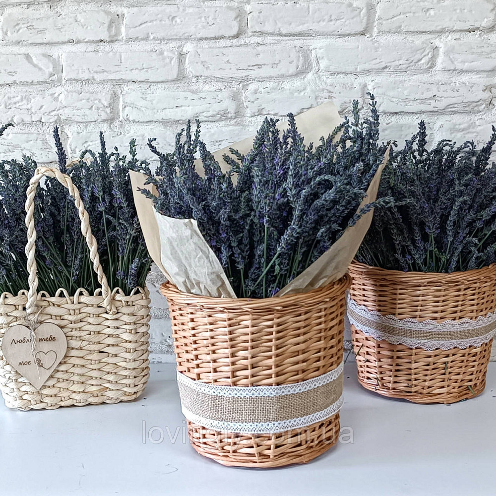 Интерьерная композиция из цветов лаванды в плетеной корзине h 50 см Ирпень - изображение 3