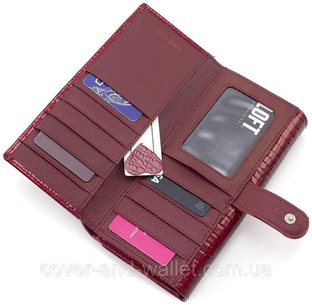 Бордовий лаковий жіночий гаманець для карток з натуральної шкіри ST Leather (S9001A) Київ - фото 5