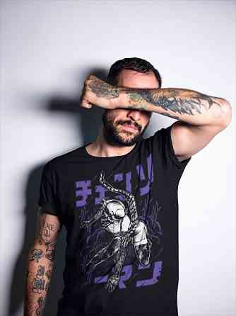 Футболка для хлопчика з аніме принтом Людина-бензопила оверсайз (зріст від 165 до 180) Чорний AnimeJ0254m Дніпро