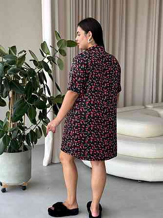 Жіноча шовкова нічна сорочка великих розмірів Ночнушка PLUS SIZE Одяг для дому Сукня для сну з принтом Одеса