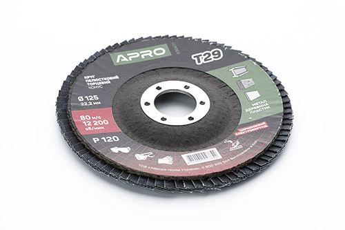 Круг пелюстково-торцевий цирконієвий Р120 конус 125 мм (Т29) (КЛТ) APRO Рівне - фото 1