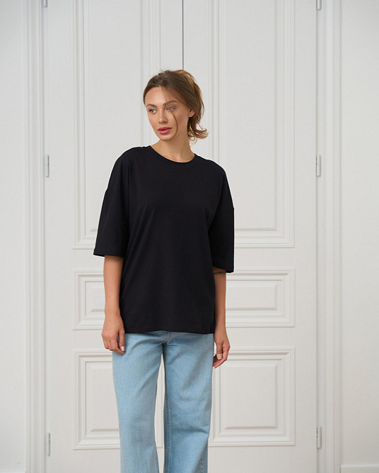 Футболка женская оверсайз круглое горло Nicoletta - Чёрная XL Киев - изображение 2