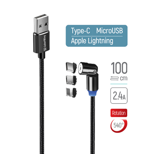Кабель USB універсальний 3в1(Lightning/Micro USB/Type-C) ColorWay CW-CBUU037-BK 2,4A магнітний 1м чо Житомир