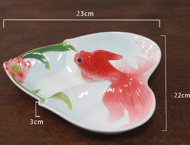 Менажница на 3 секции Золотая рыбка сердце 23 см китайский лепной костяной фарфор Кременчуг - изображение 2