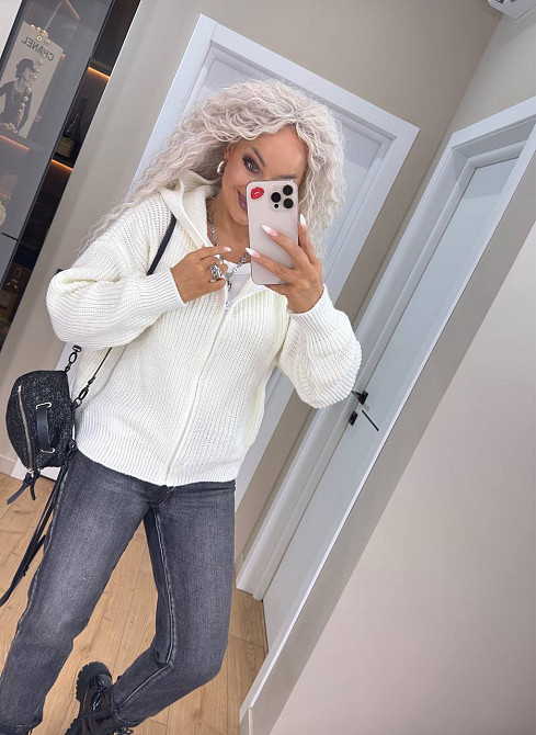 Кардиган вязаный с капюшоном на молнии толстовка Молочно-белый Киев - изображение 1