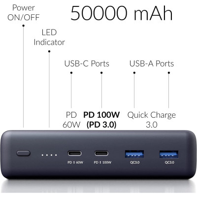 Батарея универсальная Voltero 50000mAh S50 PD/100W QC/3.0/18W USB-C*2, USB-A*2 (6090537940980) Винница - изображение 2