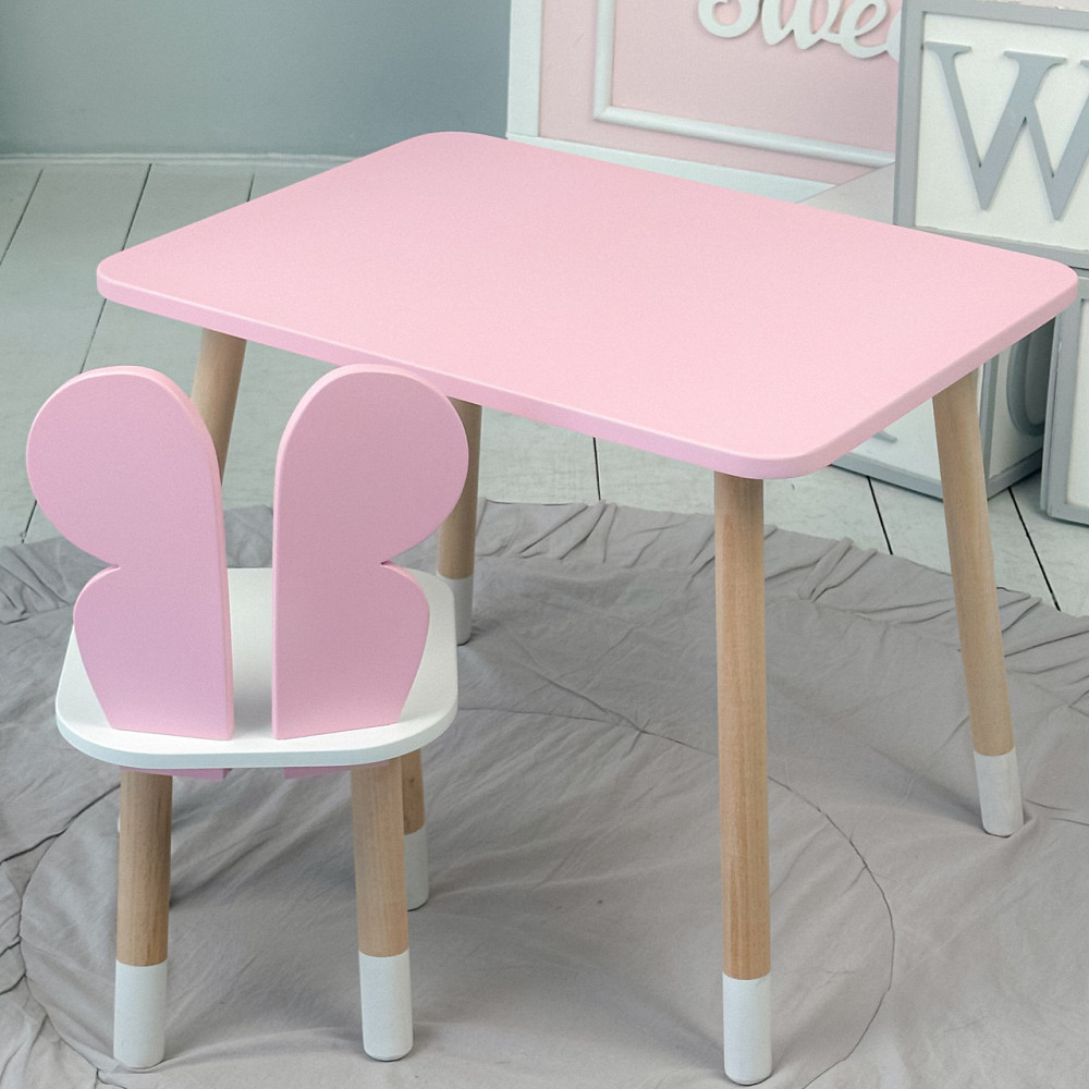 Стол прямой 46х60х45 и стул крылышки бабочка 26.5х26х25, столик и стульчик для девочки, розовый с белым Киев - изображение 15