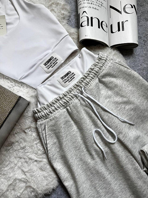 Жіночий прогулянковий костюм-двійка: топ і штани двонитка + мікродайвінг Сірий, 46/48 Одеса - фото 6