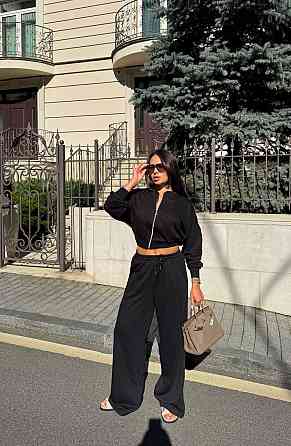 Женский прогулочный костюм двойка: кофта и штаны турецкая тринитка петля Черный, 42/44 Одесса