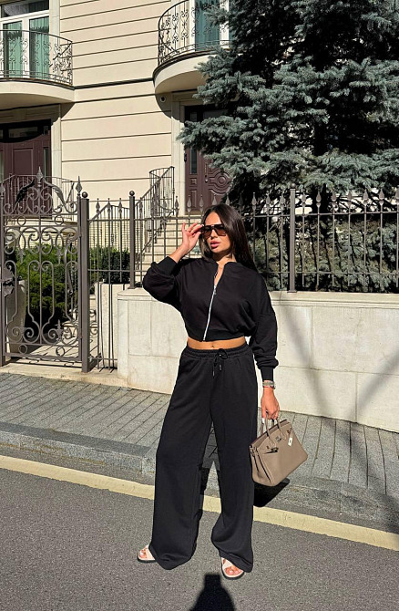 Женский прогулочный костюм двойка: кофта и штаны турецкая тринитка петля Черный, 42/44 Одесса - изображение 1