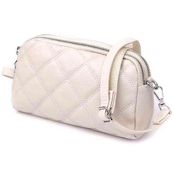 Модна жіноча сумка прошита ромбами з натуральної шкіри Vintage 22931 Білий Київ