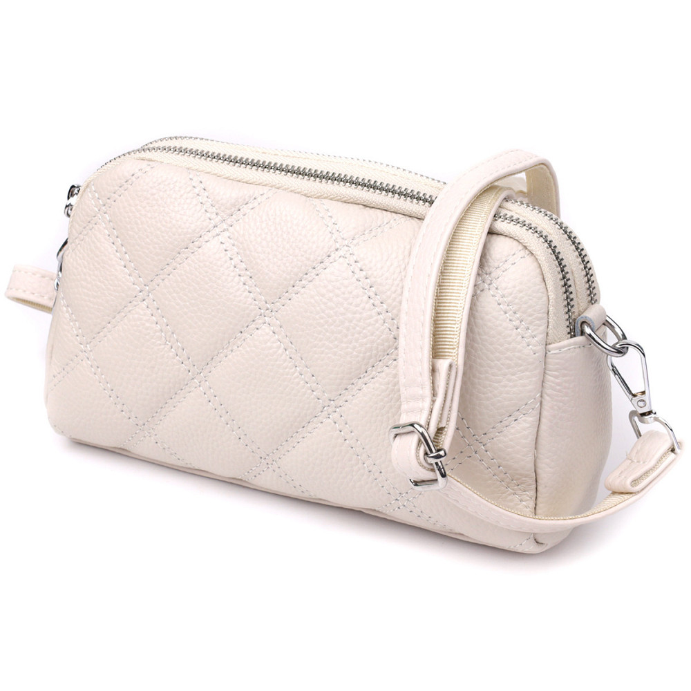 Модна жіноча сумка прошита ромбами з натуральної шкіри Vintage 22931 Білий Київ - фото 1